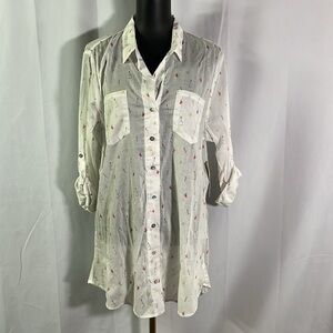 NWT 4OUR DREAMERS White Wine Lover Print Cotton Button Front Shirt